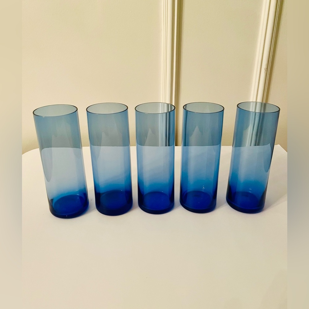5 x Blue retro Cocktail Collins glasses - Picture 3 of 5
